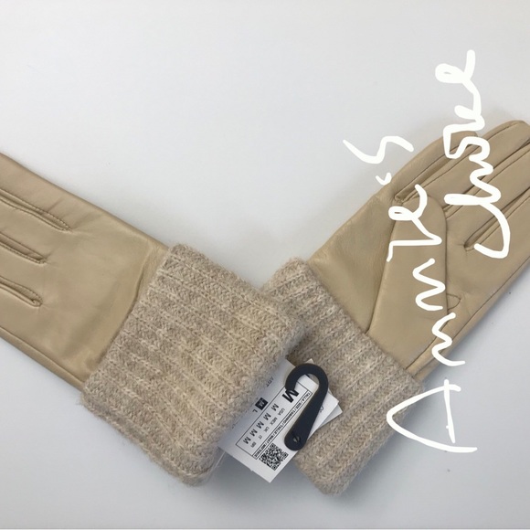 Zara Women’s Leather Knit Gloves(Beige US M, L/EUR M, L) - Picture 8 of 8